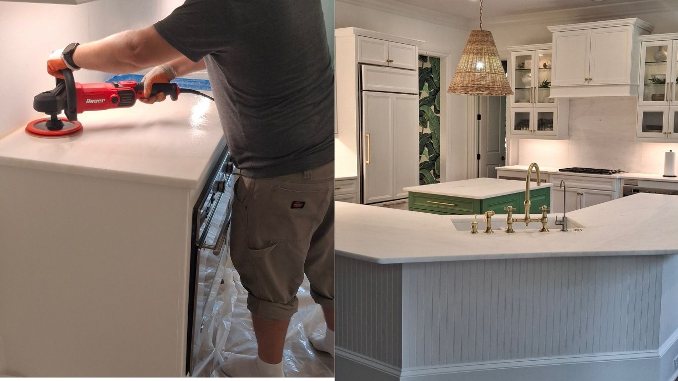 Marble countertop restoration – Before & After