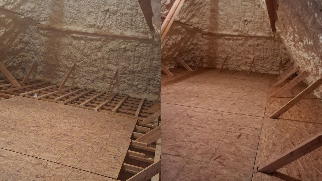 Attic flooring installation – Before & After
