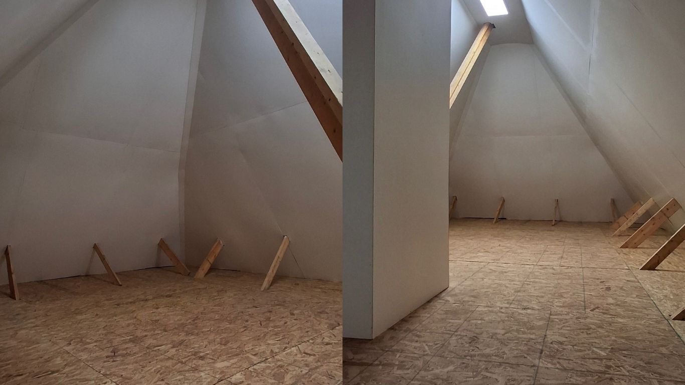 Attic wall panel and LED installation – After & After