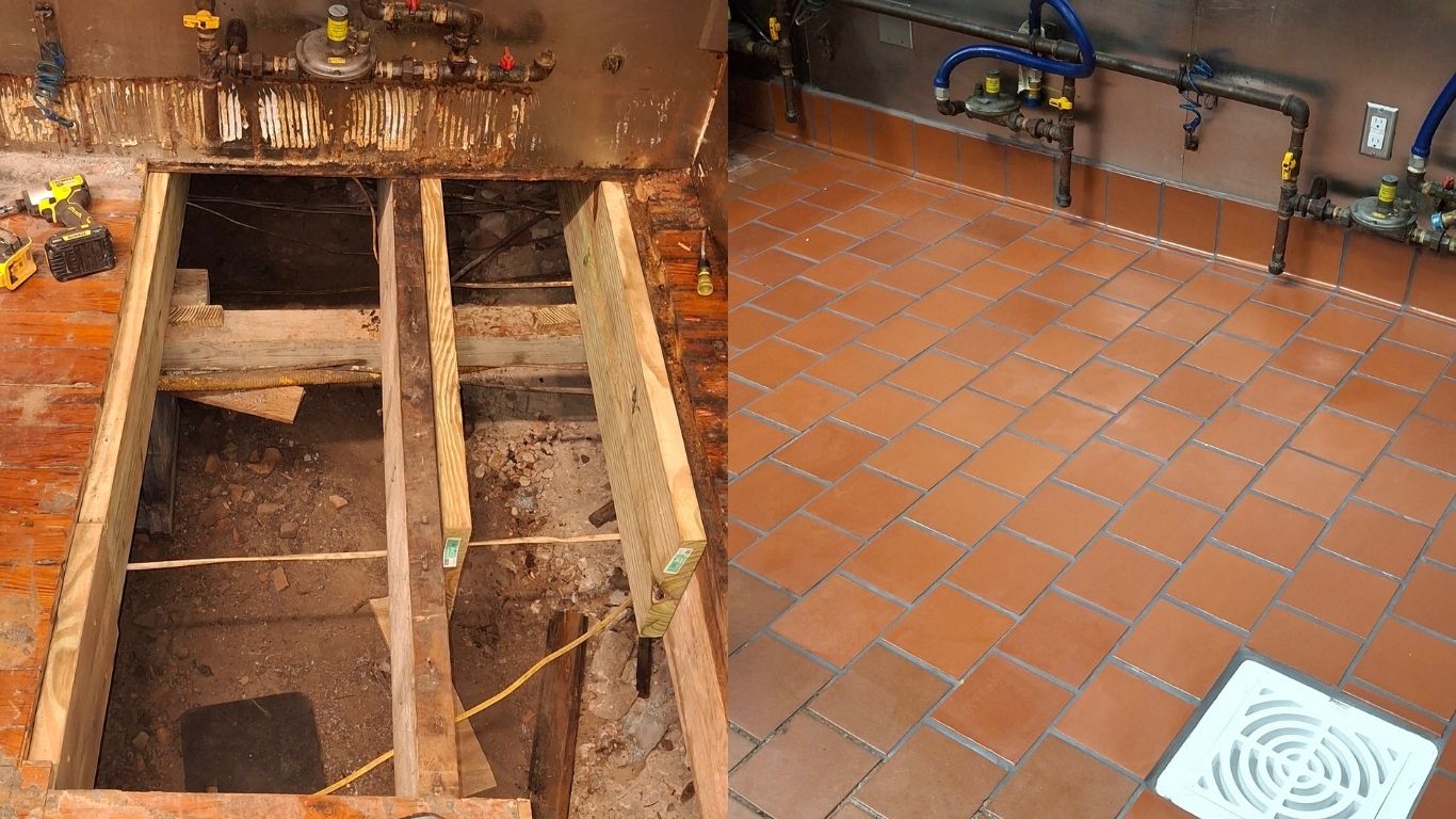 Restaurant kitchen floor restoration – Before & After