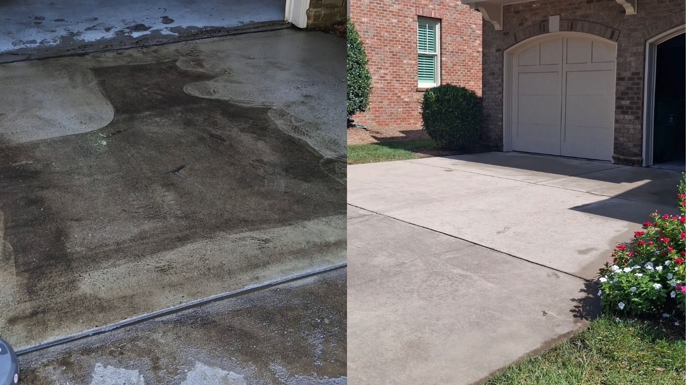Garage driveway pressure washing – Before & After